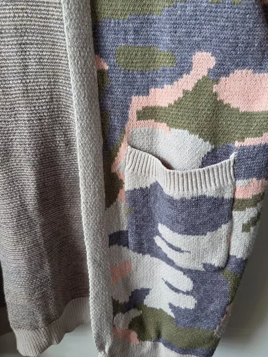 EUC FSL APPAREL CAMO PATTERN LONGLINE OPEN CARDIGAN SWEATER SIZE L - Picture 4 of 16